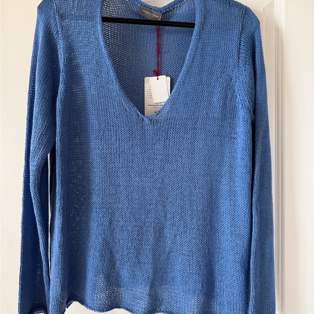 Wooden Ships Deep Blue V-Neck Sweater